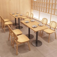 Mesa y silla de mimbre tejida de madera maciza para restaurante de tema japonés, combinación de material japonés, tienda, café informal, sofá de cabina de PU
