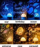 Projecteur d'étoiles pour enfants, lampe d'ambiance pour bébé, cadeau de Noël, rechargeable par USB, lampe de nuit rotative pour chambre à coucher, lumière musicale colorée