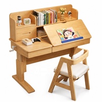 Bureau d'étude en bois massif à hauteur réglable manuellement avec étagère, table inclinable ergonomique pour enfants, écologique et durable