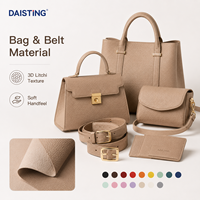 Bahan Kulit Sintetis Semi PU 3D Litchi Lychee Pebble Grain untuk Tas, Sabuk, Dompet, Tas Tangan dengan Lapisan Suede Lembut 0.9mm