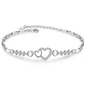Hot Sale Delicate Heart Pendants Diamond Bracelet Charm Adjustable Diamond Heart Bracelet with Diamonss