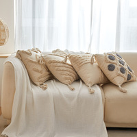 Coussin décoratif carré personnalisable style Wabi-Sabi, rembourré en fibres de polyester, avec pompons, pour canapé et chambre, design moderne et minimaliste