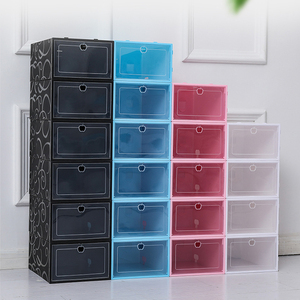 Plastic sneaker stackable storage transparent boxes drop front custom clear shoe storage box