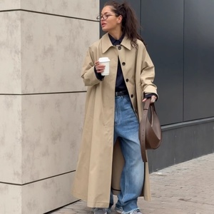 Abrigo de Gabardina Grueso de Algodón Tejido Color Caqui, Nuevo para Primavera-Otoño 2025, para Mujer, Extralargo, Cierre de un Solo Botón, Estilo Británico, Elegante, con Capucha - Product Image 2