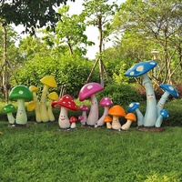 Ensemble de statues champignon surdimensionnées-Décor de conte de fées en fibre de verre résistant aux intempéries pour parcs et centres de villégiature
