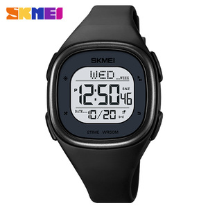 Skmei Digital Watch Men Black Gold TPU Strap 50M Waterproof LED Display Multifunction Square Case - Product Image 5