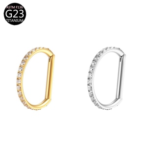 จิวเจาะจมูกไทเทเนียม G23 ประดับเพชรซิคอน รูปทรงตัว D สำหรับผู้หญิง เครื่องประดับเจาะร่างกาย ต่างหูแฟชั่น - Product Image 5