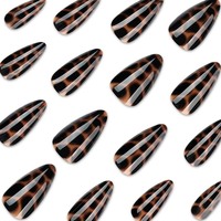 Faux ongles à presser marron écaille de tortue, motif animal brillant, pour nail art, fête, manucure tendance