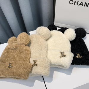 Gorro de Punto con Orejas de Oso de Dibujos Animados, Estilo Nuevo, Precio al por Mayor, para Mujer, Otoño Invierno, Gorro de Lana Tejido - Product Image 4