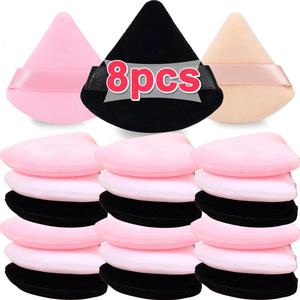 1-8 pièces de houppettes à poudre en velours à poils courts, triangulaires, pour le visage, les yeux, le contouring, les ombres à paupières, outils de maquillage, éponges de beauté douces - Product Image 1