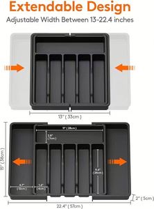 Plateau de rangement extensible pour ustensiles de cuisine, boîte de rangement pour vaisselle, plateau de rangement rétractable pour cuisine, organisateur de tiroirs en plastique - Product Image 3