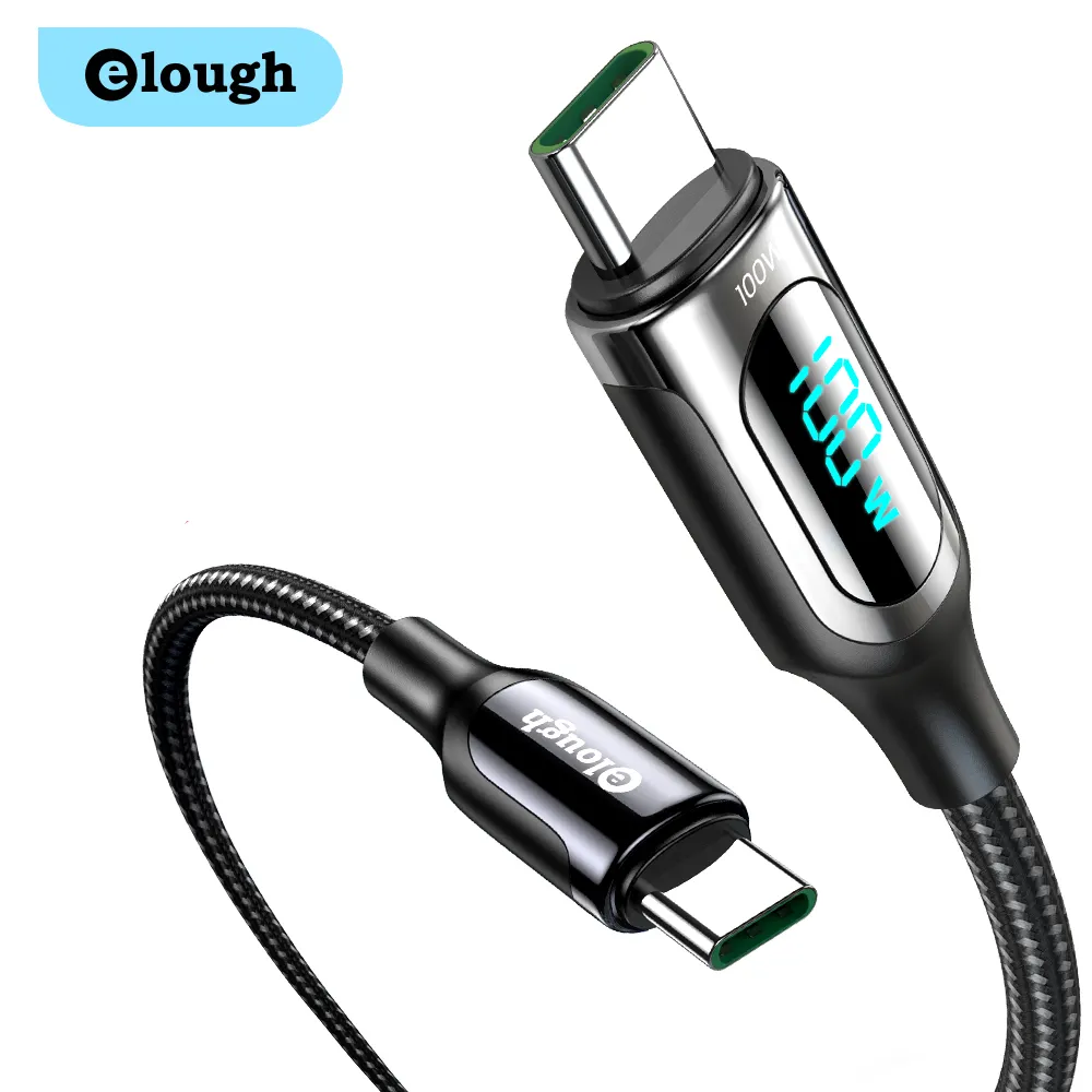 Elough New 100W Digital LED Display 5A Fast PD Charging Cable For Phone Usb C To C Cable For Samsung Huawei