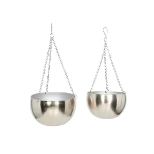 Stainless Steel Hanging Flower Pots Modern Minimalist Design Chrome Plated Indoor Outdoor Planters Set of 2 Hanging Planter Pot - Product Image 1