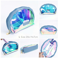 Pochette de maquillage transparente en PVC, TPU, PU, brillante, avec logo personnalisé, grande fermeture éclair, holographique, pour voyage, paillettes, maquillage, faible MOQ