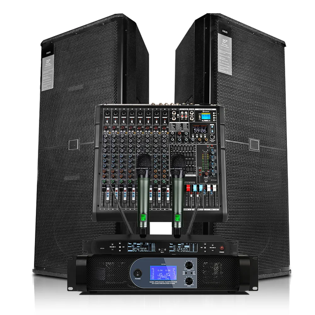 D825 Professional Dual 15 Inch Sound Speaker System With Power 1000W+1000W Sound Speaker With 10 Channel Mixer With Mic