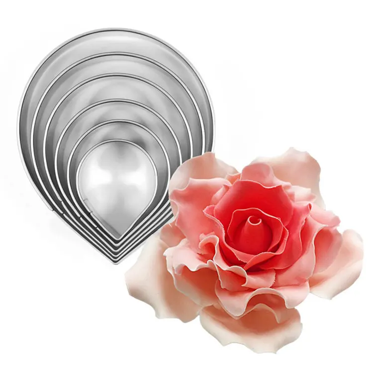 6Pcs/set Stainless Steel Rose Flower Cookie Cutter Biscuit Baking Mold Kitchen Fondant Mould Wedding Party Cake Decorating Tool