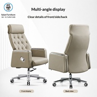 Chaise de bureau exécutive en cuir Foshan, structure en bois, design minimaliste moderne, pivotante, inclinable, accoudoirs réglables, confortable