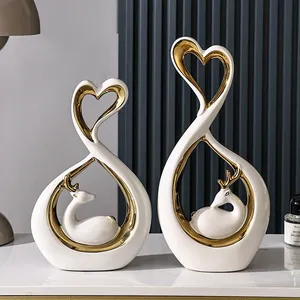 Wohnkultur Goldstücke Wohnzimmer Interieur Nordic Tisch Keramik Handwerk Tier Ornamente Luxus Golden Elk Dekoration Home Decor