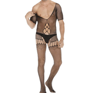 ISME Yi Zhi Mi Body en résille pour homme, noir, en nylon, entrejambe ouvert, sous-vêtement sexy, taille mi-haute, une pièce - Product Image 3