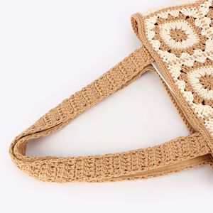 Nuova Borsa Intrecciata a Mano in Cotone con Chiusura a Cerniera Media in Poliestere <span class=keywords><strong>per</strong></span> Donne, Ideale <span class=keywords><strong>per</strong></span> Spiaggia, Vacanze e Pendolarismo - Product Image 2