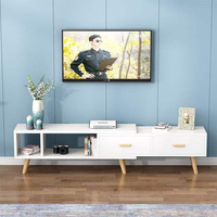 Meuble TV extensible couleur bois, armoire de rangement étroite intégrée pour petits salons