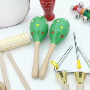 Juego de 9 Instrumentos de Percusión Orff de Madera con Triángulo, Castañeta, Pandereta, Campana de Mano y Baqueta para Niños - Product Image 2