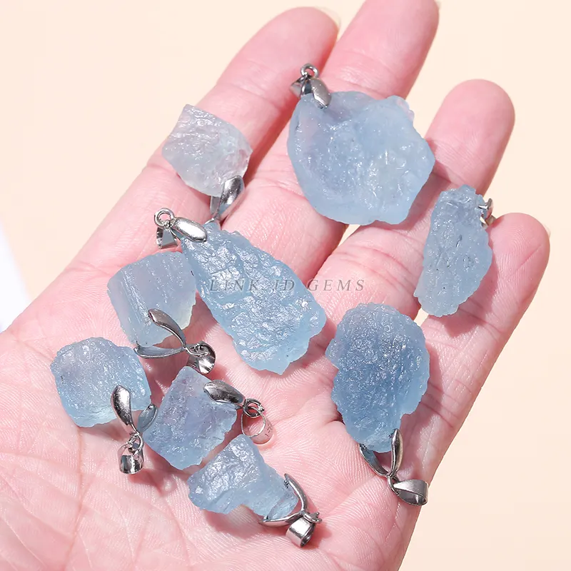 JD yüksek kalite 10-20mm ham şifa taşı mineraller Charm doğal Aquamarine işlenmemiş taş kolye Jewlery için yapma