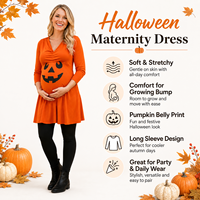 Robe de maternité d'Halloween en gros d'usine, imprimé citrouille, manches longues, 100% coton, longueur ras du sol, été, OEM ODM