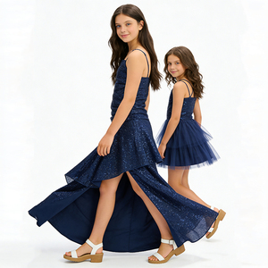 Vestido de fiesta familiar de malla con lentejuelas personalizado de alta calidad A&J para adolescentes, hermanas, fabricante mayorista de fábrica - Product Image 3