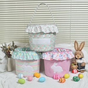 Cestas de Pascua Grandes con Estampado de Cuadros, Diseño de Conejito, para Dulces, Venta Directa de Fábrica - Product Image 1