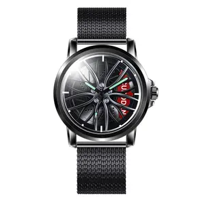 男士石英运动轮辋轮毂手表汽车男士网眼表带手表