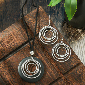 Vintage Alloy <b>Necklace</b> And Earring Set Water Drop Shape Antique Silver Plated Women's Jewelry Sets Fashion <b>Boho</b> Style - Product Image 3