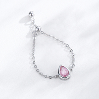 Ailmay Argent Sterling 925 Goutte d'Eau Brillante Zircon Rose Anneau de Chaîne Ajustable pour les Femmes Cadeau de Bijoux d'Anniversaire