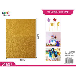Foglio di spugna Glitter oro 60x40cm senza adesivo per artigianato e decorazioni forniture artigianali - Product Image 1