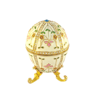 Exquisito Diseño, Caja de Joyería de Metal Chapado en Oro Hecha a Mano con Pedrería Colorida, Huevo Fabergé, para Pascua - Figura Decorativa - Product Image 1