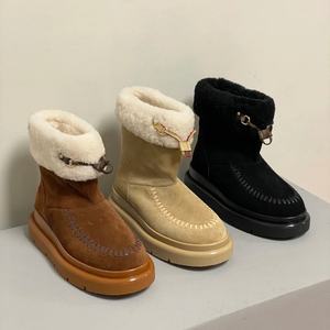 รองเท้าบูทมิดิแบรนด์ดีไซเนอร์สุดหรู คุณภาพสูง หน้าผ้ากำมะหยี่ พื้นรองเท้าหนังแท้ สำหรับผู้ชายและผู้หญิง ให้ความอบอุ่นและสวมใส่สบาย - Product Image 2