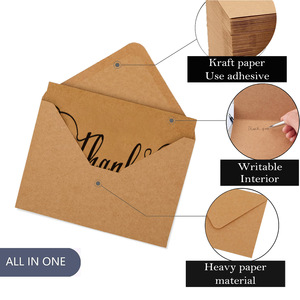 การ์ดขอบคุณทำมือสไตล์เรียบง่ายจากกระดาษคราฟท์รีไซเคิลรักษ์โลก ขายส่งยอดนิยม พร้อมซองจดหมาย - Product Image 3