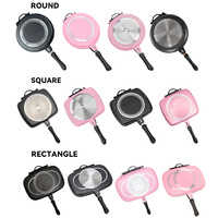Panci Penggorengan BBQ logam aluminium, peralatan masak stainless steel anti lengket induksi Gas Multi bulat dua sisi