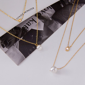 Collier élégant en acier titane avec fausses perles et design goutte d'eau, chaîne de clavicule géométrique pour un usage quotidien - Product Image 3