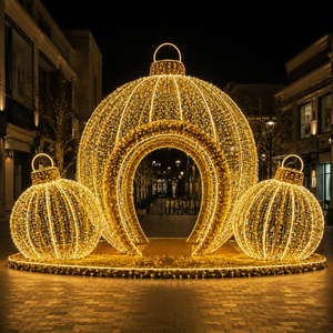 Arche lumineuse LED géante à motif de boules de <span class=keywords><strong>Noël</strong></span>, 3 pièces, à rayures verticales blanc chaud, pour <span class=keywords><strong>marché</strong></span> de <span class=keywords><strong>Noël</strong></span> extérieur, faible MOQ B2B - Product Image 3
