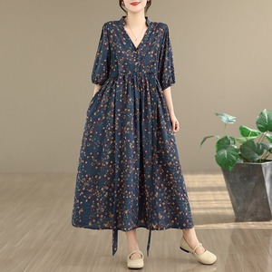 Nouvelle Robe Longue d'Été 2026 en Coton et Lin à Imprimé Floral, Style <span class=keywords><strong>Chic</strong></span> Français, Taille Haute Nouée, Grande Taille, Vente en Gros - Product Image 2