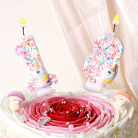 Bougies d'anniversaire licorne faites à la main couleur macaron, en cire de paraffine, décorations de gâteau scintillantes, fournitures de fête, sans parfum