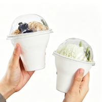 Gobelets à crème glacée biodégradables sur mesure, contenants à dessert biodégradables personnalisés avec couvercles en dôme (vente en gros).