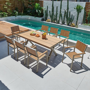 Ngoài trời không thấm nước khung kim loại nhựa gỗ quán cà phê ăn thịt nướng ban công Patio vườn bàn ghế Bộ - Product Image 1