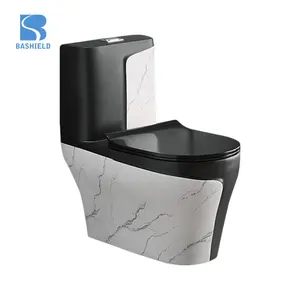 โมเมนตัมที่แข็งแกร่งการออกแบบใหม่สีดำหินอ่อนสีเซรามิกห้องน้ำหนึ่งชิ้น Wc ราคาห้องน้ำ