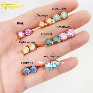 Wholesale Price 925 Sterling Silver Classic 4 Prong Screw Back Jewelry Colorful Pink Blue Yellow Moissanite Stud Earrings