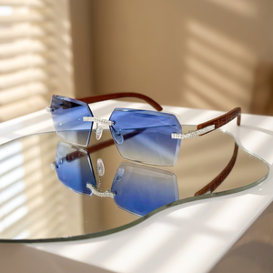 Rimless Rectangle <b>Sunglasses</b> Moissanite Accents Anti-Reflective Lenses % UV Protection Unisex Adult Lightweight Elegant Style - Product Image 1