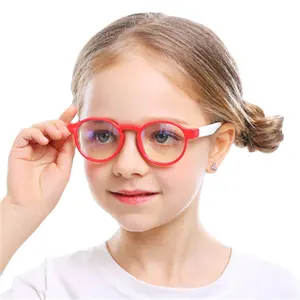 2024圆形女孩男孩蓝色粉色硅胶柔软儿童眼镜蓝色遮光电脑游戏眼镜架