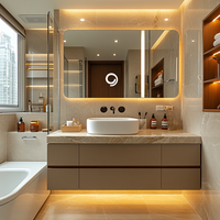 Ensemble Meuble de Salle de Bain avec Vasque en Marbre et Plan de Travail en Quartz, Meuble-Vasque et Lavabo