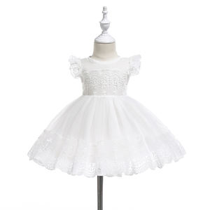 Abito da Battesimo Ricamato per Bambina, Vestito Bianco da Cerimonia per Comunione, per Bambini da 12 a <span class=keywords><strong>18</strong></span> <span class=keywords><strong>Mesi</strong></span> - Product Image 4